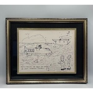 Cartoon Hand-Drawn Marilyn & Joe Ink Picture in 15" x 12" Frame  Artist Unknown‎